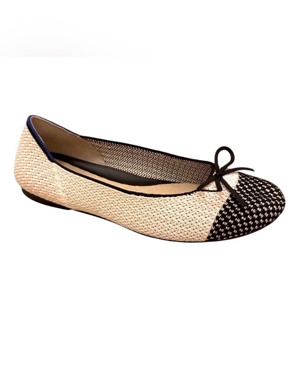 Rothy's Cream and Black Woven Ballet Flat with Bow size 8